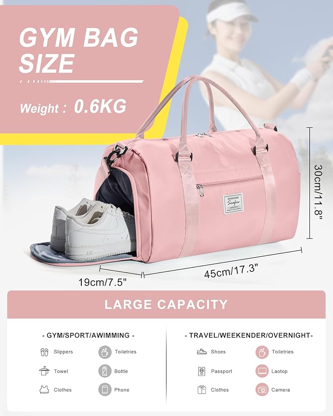 Gym Bag Womens,Travel Duffel Carry on Bag Sport Tote Bag Weekend Overnight Bag
