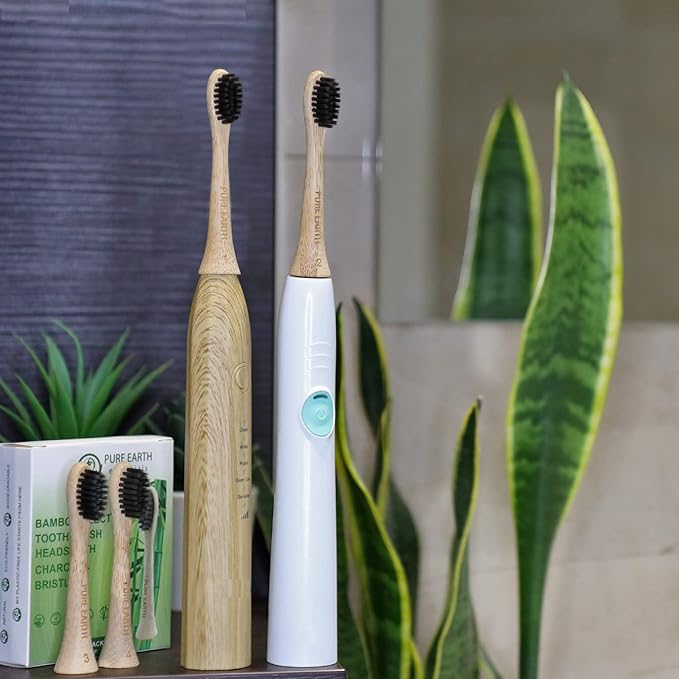 Bamboo Electric Toothbrush Heads Compatible with Philips Sonicare – Gentle on Gums, Tough on Plaque with Charcoal-Infused Soft Bristles (4 Pack) by Pure Earth Essentials