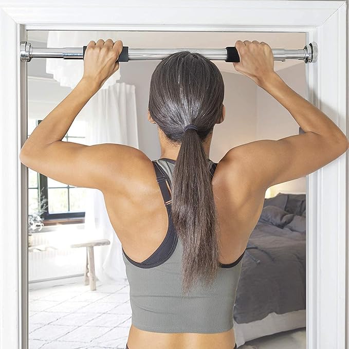Doorway Pullup Bar, Portable Electroplate Steel Pull Up and Chin Up Bars 24.4 to 39.4 Inches Adjustable Length Workout Fitness Bar for Many Exercises Pull-ups Chin-ups Hanging Leg Raises Push-ups Dips