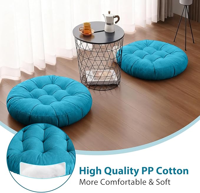 Tiita Floor Pillow Blue Cushion Round Seat Cushion Outdoor Floor Pad Meditation Cushion for Yoga Living Room Sofa Balcony, 22x22 Inch (Blue)