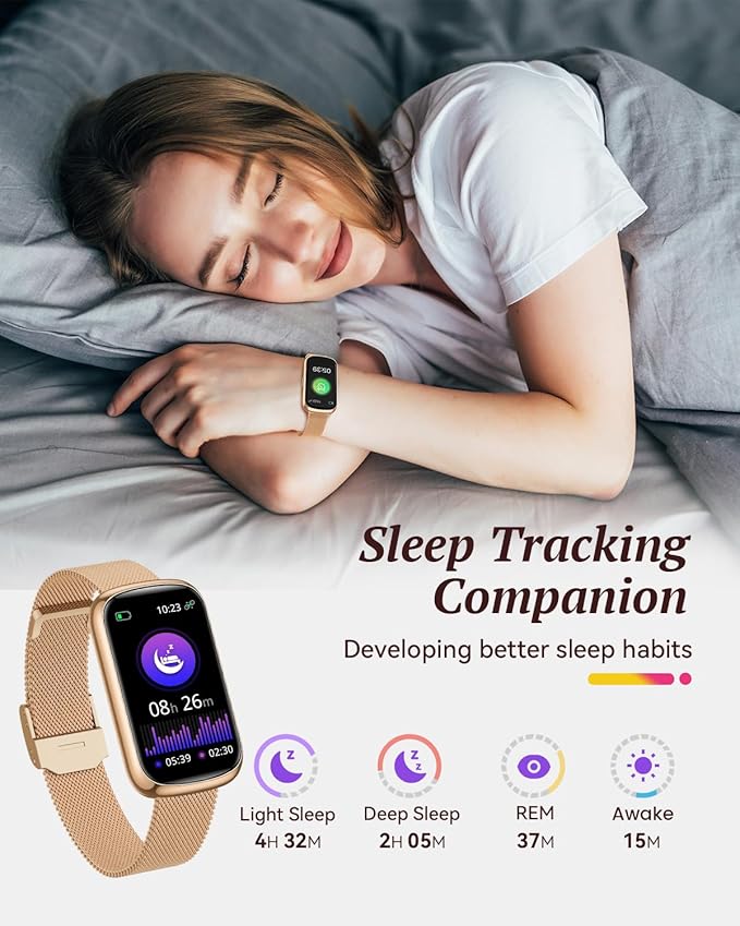 Health Fitness Tracker for Women Men: 24H Heart Rate Monitor Activity Trackers Blood Oxygen Sleep Step Calorie Tracking 5ATM Fitness Smart Watches for Woman Compatible with iPhone Android Gold-Gold