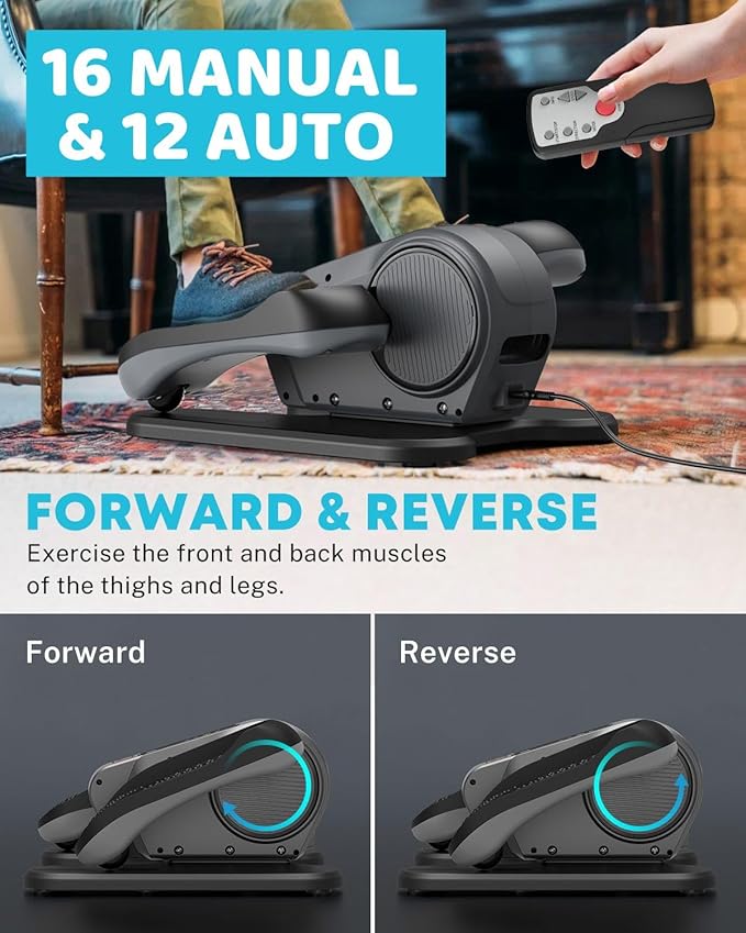 Gonex Under Desk Elliptical Exercise Machine for Seniors, Electric Ellipse Leg Exerciser with Remote, 16 Adjustable Speeds, Manual & 12 Auto Modes, Leg Exerciser While Sitting, Seated Pedal Exerciser