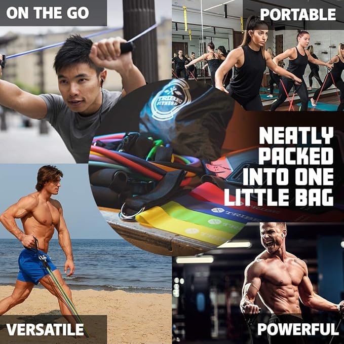 TRIBE Resistance Bands Set with Loop Bands I Bands for Men&Women with Workout Bands, Loop Bands, Handles, Door Anchor, Ankle Strap, Exercise eBook I Resistance Training Fitness EquipMen&Women