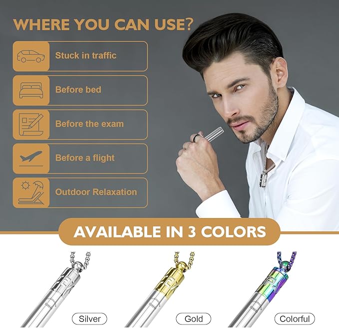 528 Hz Breathing Necklace, Meditation Necklace, with Diffuser, Anxiety and Stress Relief Through Breath Frequency Sound Therapy and Aromatherapy, Silver