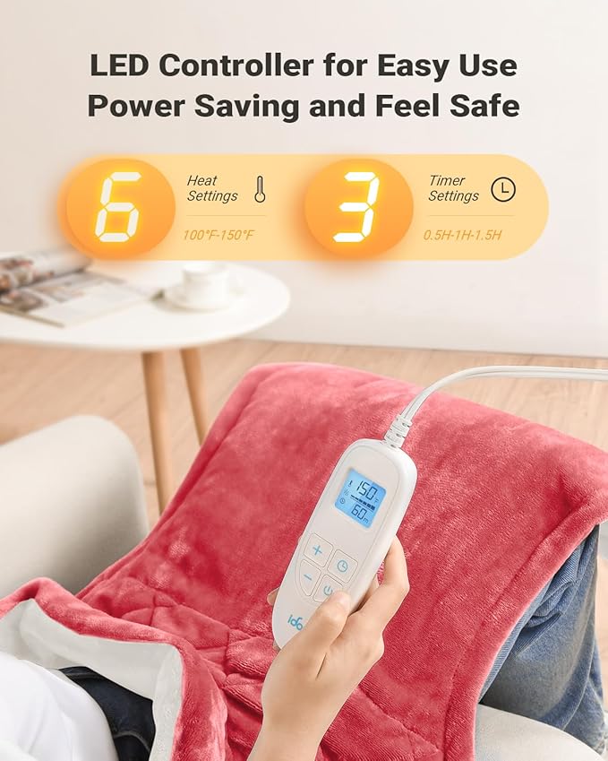 iDOO Heating Pad for Back Neck & Shoulders Pain Relief, Large Full Body Electric Heat Pad, Birthday Christmas Gifts for Women Men Seniors, FSA Eligible Items Only List, 6 Heat Settings Auto-Off,Pink