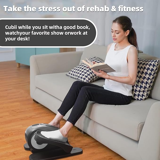 ESL Under Desk Elliptical - Portable Leg Exerciser with Pedal Strap for Seniors, Compact Seated Elliptical with Remote Control, LCD Display Electric Elliptical Trainers for Home