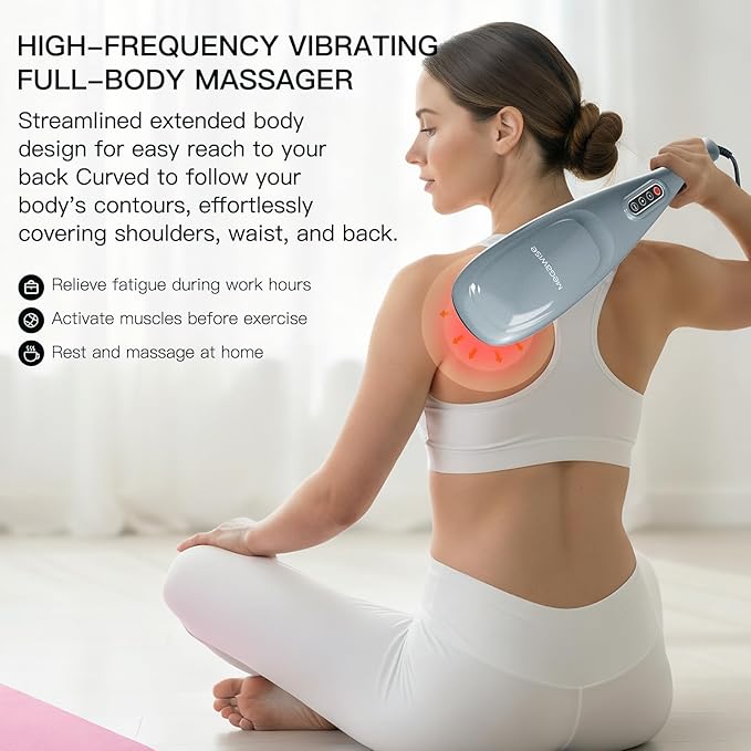 MEGAWISE Handheld Deep Tissue Neck Back Electric Massager for Shoulder, Waist, Leg, 3700 RPM Powerful Motor with 5 +2 Nodes & 5 Speeds, Knotty Muscle, A Little Heavy
