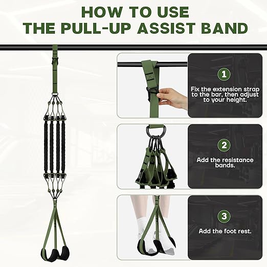 Pull Up Assistance Bands - Adjustable Heavy Duty Pull Up Assist Workout Bands for Men, Women, and Seniors - Resistance Bands for Pull Ups - Pull Up Bar Accessories (Green)