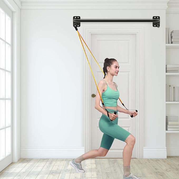 Pull Up Bar Wall Mount 440 LBS Capacity Doorway Chin Up Bar Multifunctional Steel Chinup Bar with with Resistance Band Hooks for Indoor Home Gym Garage