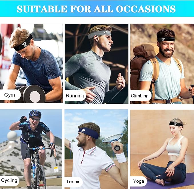 Sports Headbands for Men Sweatbands Sweat Bands Headbands Men 3pcs Workout Cooling Head Bands for Running Hairband for Tennis Football Gym Yoga