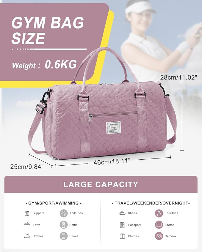 Gym Bag Womens,Travel Duffel Carry on Bag Sport Tote Bag Weekend Overnight Bag