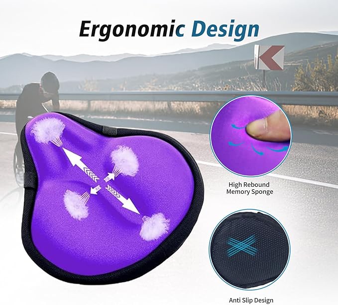 Bike Seat Cover, HUIOK Wide Gel Exercise Bike Seat Cushion for Women Men Comfort, Fits Spin, Stationary and Cruiser Bikes, Indoor Outdoor Cycling, Water Dust Resistant Cover Included