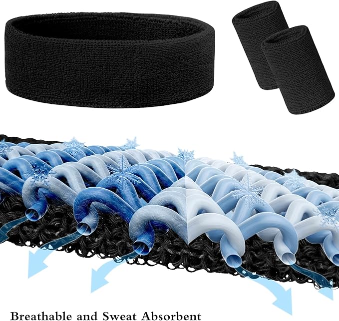 24 Pcs Neon Sweatbands Set Include 8 Pcs Sports Headband and 16 Pcs Cotton Wristbands 80s Neon Sweat Bands Bulk for Gym, Tennis, Basketball, Running, Exercise