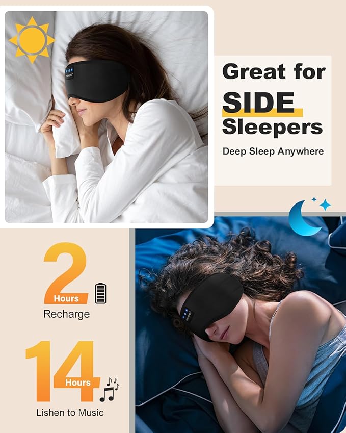 Sleep Headphones Bluetooth 5.4 Sleeping Eye Mask for Mom Women Men Wireless Music Earphones for Side Sleepers Built-in HD Speakers Cool Gadgets Unique Gifts