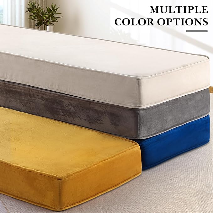 Wenqik Bench Cushions 42x16x4 Inch Window Seat Cushions for Indoor Furniture Velvet Kitchen Dining Bay Seat Tufted Porch Swing Thicken Bench Pad Memory Foam(Gray)