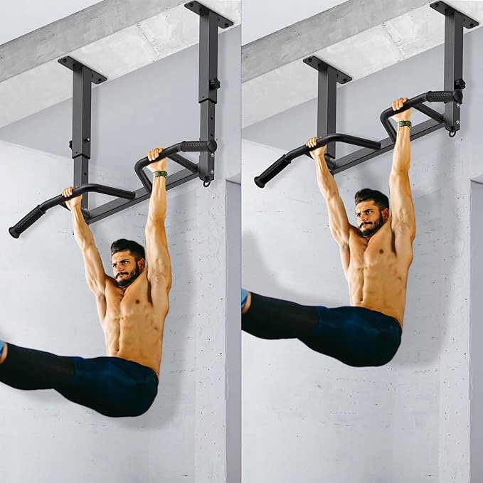 SELEWARE Heavy Duty Welded Pull Up Bar, Versatile Doorway Wall Mount, Joist Mounted, and Ceiling Mounted Chin Up Bars, Thick Metal Sturdy Construction for Full Body Workouts Support 500 lbs