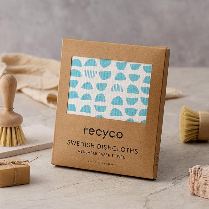 RECYCO Swedish Dishcloths for Kitchen | 6 Pack Modern Geo Washable Dish Rags | Cellulose Reusable Cleaning Paper Towels | Absorbent Counter Dish Cloth Sponge Kitchen Wipes, 8" L x 7" W