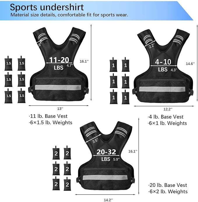 Adjustable Weighted Vest for Men Women 4-10lb/11-20lb/20-32lb Rucking Fitness Vest with Reflective Safety Strips - Running Walking Strength Training Design for Gym Home Workouts