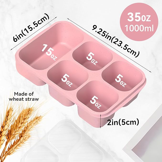Bento Lunch Box with Reusable, 5 Compartment Bento Box for 4 Pack, Bento Snack Containers for Travel and Work