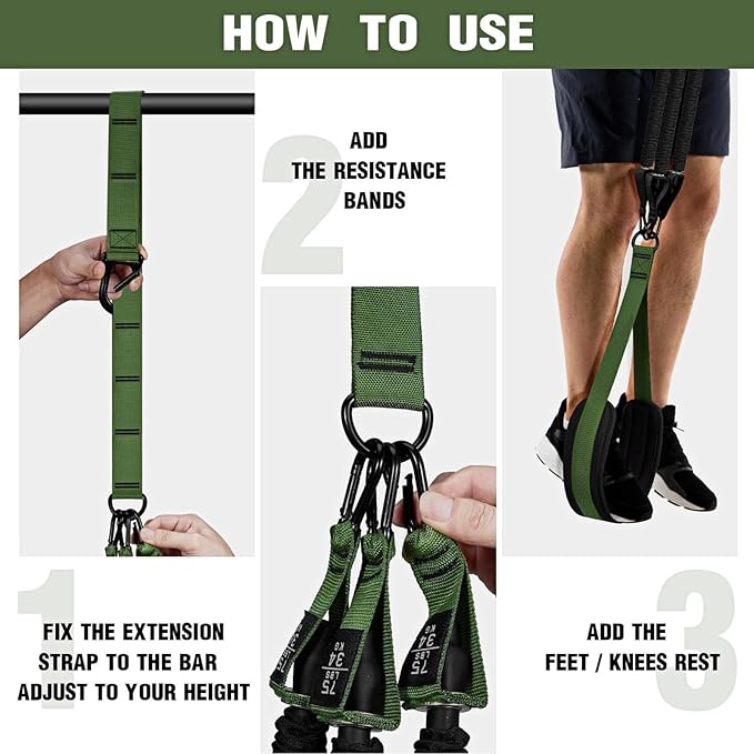 Adjustable Heavy Duty Pull Up Assistance Bands with Fabric Feet and Knee Rest - Pull Up Resistance Bands for Men, Women, and Seniors - Perfect for Dip and Resistance Strength Training Glamflex