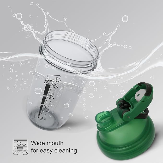 20 oz protein shaker bottle, TRITAN Plastic, BPA/BPS Free Whey Protein Drink Cups for Pre-Workout and Gym, Blender Shaker for Blending Protein Shakes, Overnight Oats and Smoothies (green)