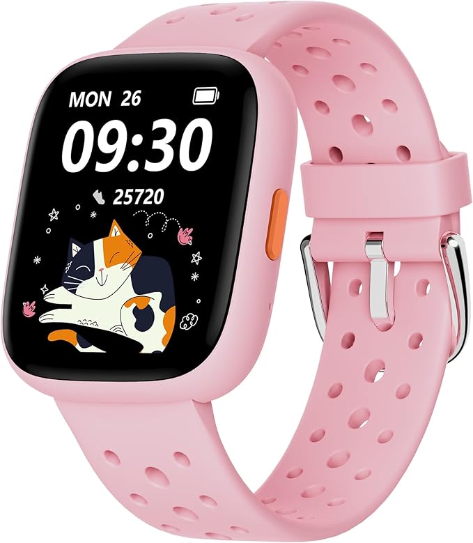 BIGGERFIVE Smart Watch for Kids, 1.8" Fitness Tracker Watch Pedometer, Heart Rate, Sleep Monitor, IP68 Waterproof, Calorie Step Counter, Puzzle Games with/Without APP for Girls Teens 5-16, Pink