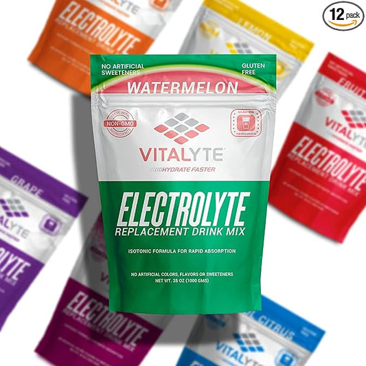 Vitalyte Electrolyte Powder Drink Mix, Isotonic Electrolyte Hydration Mix, Bulk Case Pack (12 Pack, Watermelon)