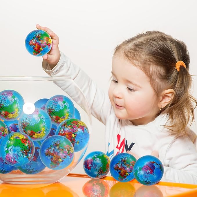 96 Pcs Globe Squeeze Balls Bulk,2 inch Earth Stress Relief Balls,Soft Foam Stress Ball Toy for Finger Exercise, Foam Squeezable Balls Classroom School Office Party Favors