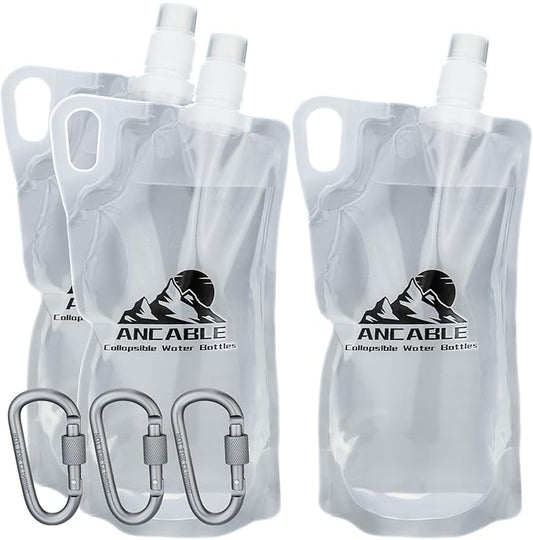 33oz Collapsible Water Bottles, 3-Pack Reusable Travel Foldable Water Bottles for Hiking Camping Running Bike, BPA-Free Water Bottle