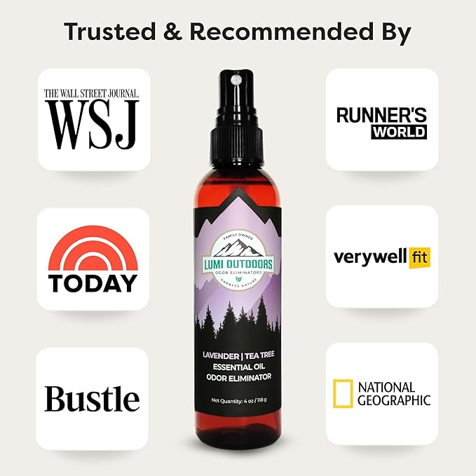 Lumi Outdoors Natural Shoe Deodorizer Spray & Odor Eliminator - Lavender Tea Tree Essential Oil Odor Eater