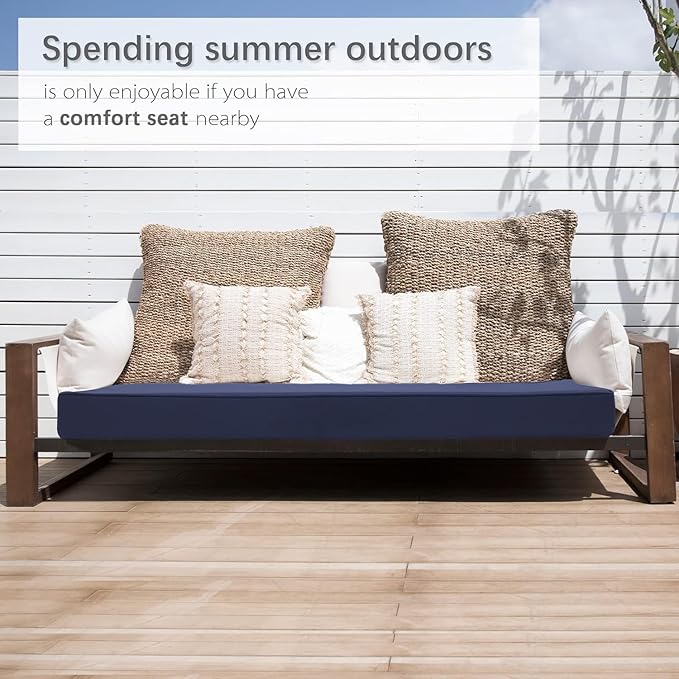 Favoyard Outdoor Bench Cushion 48 x 18 Inch Waterproof Patio Furniture Cushions 3-Year Color Fastness Garden Sofa Settee Couch Swing Pads with Handle and Adjustable Straps, Blue