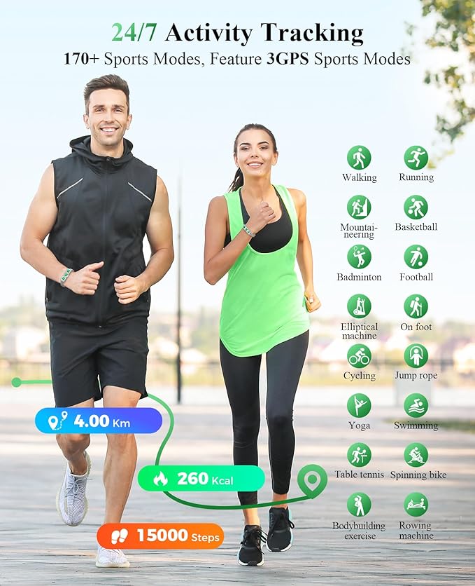 Smart Bracelet, Wearable Activity & Fitness Tracker Band, 24/7 Sleep Tracker, All-Day Continuous Heart Rate Blood Pressure Stress HRV Monitor, 170+ Sport Modes Smart Wristband with 2 Bands, Free APP