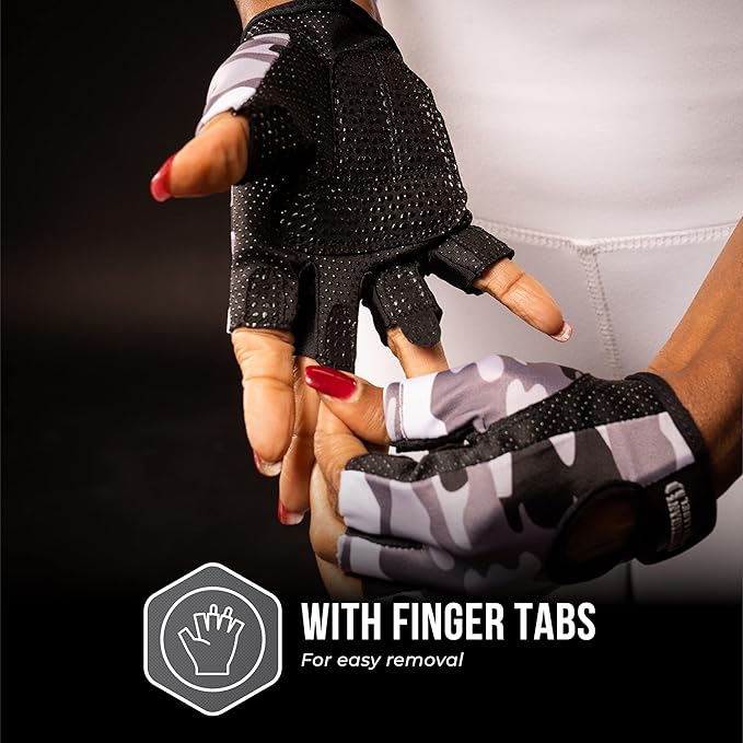 5217 Women's Design Series Camo Print Lifting and Rowing Gloves (Pair) - Lightweight Vegan Medium Padded Microfiber Amara Leather w/Griplock Silicone