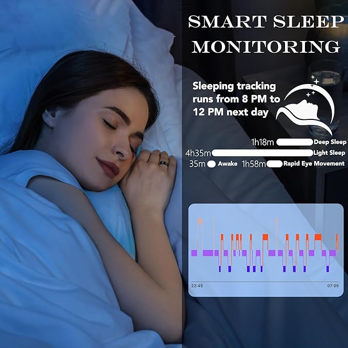 Smart Health Ring for Women Men Fitness Tracker with Heart Rate, Blood Oxygen, Blood Pressure, Sleep Monitoring, Step Counting, IP68 Waterproof for iOS and Android, No Subscription Fee, Silver 8#