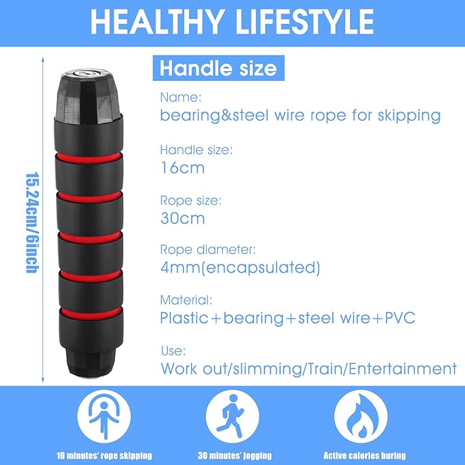 16 Pieces Jump Ropes for Fitness with Ball Bearings Speed Jumping Rope Adjustable Skipping Rope with Foam Handles Exercise Jump Rope for Men Women Cardio Training