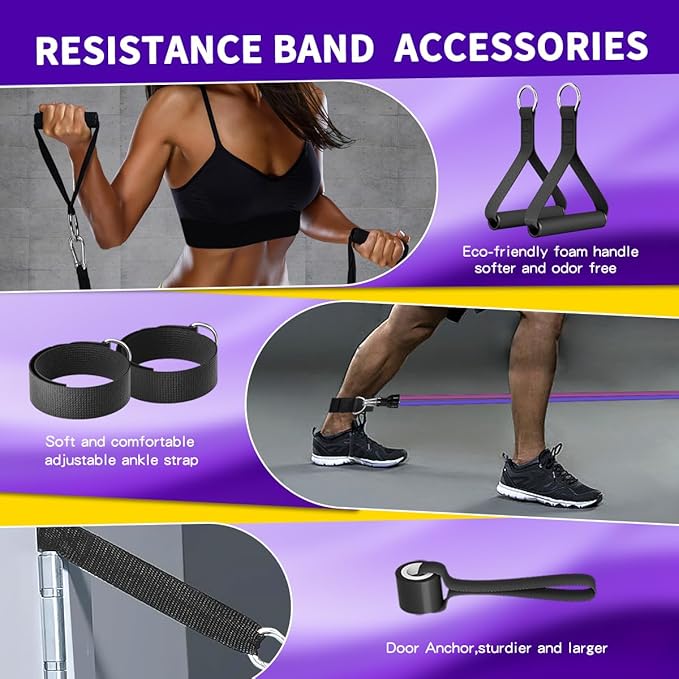 WHATAFIT Resistance Bands, Exercise Bands,Resistance Bands for Working Out, Work Out Bands with Handles for Men and Women Fitness, Strength Training Home Gym Equipment