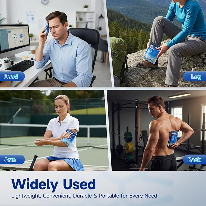 100 Instant Ice Cold Packs, 4.4" x 6" Disposable Ice Packs for Injuries, Pain Relief, No Freeze Needed Cold Compress for First Aid, Athletes