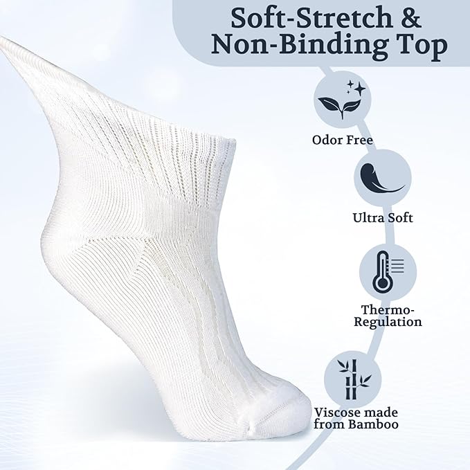 +MD Diabetic Socks for Men Women 6 Pairs,Non-Binding Top Extra Wide Ankle/Crew Socks, for Edema Circulator 9-11 10-13 13-15