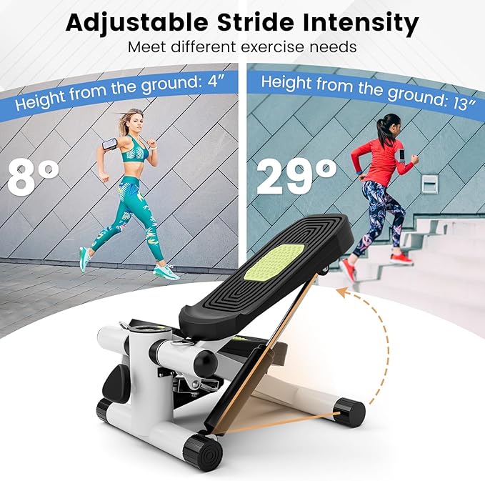 GYMAX Steppers for Exercise at Home, Hydraulic Mini Stair Stepper with Resistance Bands & LCD Monitor, Portable Under Desk Cardio Equipment Step Machine for Home Gym