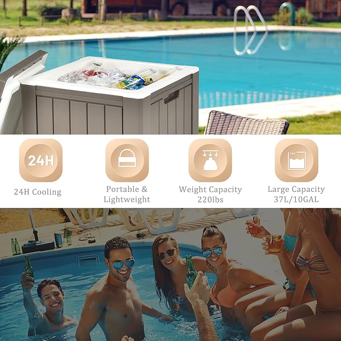 Giantex 10 Gallon Light Coffee Polypropylene Ice Chest, 17" x 17" x 16", with Removable Lid and Built-in Handles