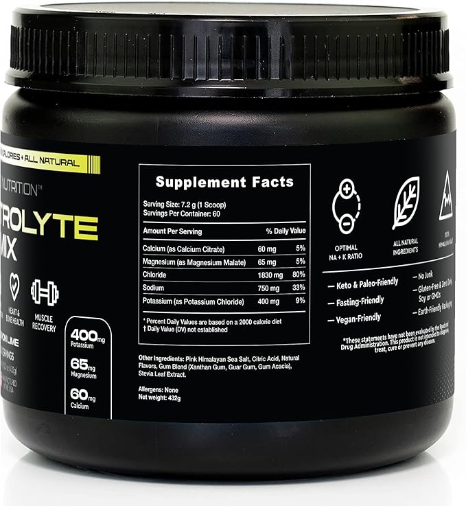 Electrolytes Powder No Sugar- Zero Calorie Hydration Powder | Sugar Free Electrolytes for Fasting, Keto & Vegan | Natural Ingredients Electrolyte Mix for Energy Boost, 60 Servings