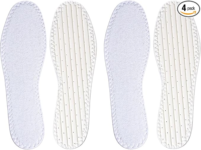 Happystep Cotton Terry Cloth Insoles, Barefoot Shoe Inserts, Sweat Absorption, Odor Control, Moisture-Wicking, Washable & Reusable, Perfect Fit for All Footwear, 2 Pairs of White, US Men Size 11