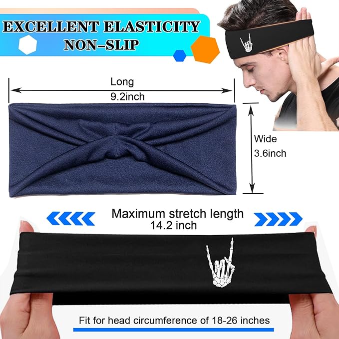 Sport Headbands for Men Sweat Band Head Bands 3pcs Sweatbands for Mens Workout Cooling Headband