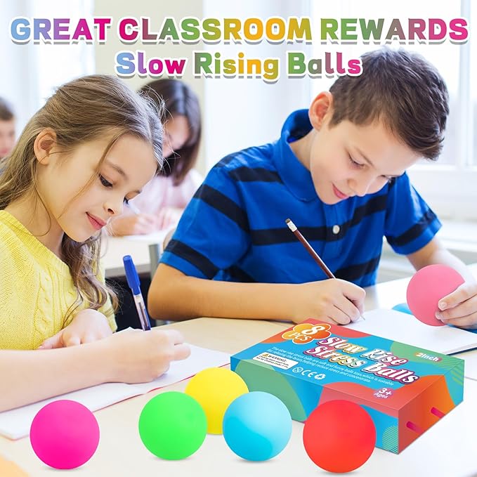 8 Pack Slow Rising Stress Ball,Stress Balls for Kids Adults,Stretchy Fidget Toys for Anxiety Relief,Hand Therapy Sensory Squishy Ball,Squishy Toys,Treasure Prize Box Toys for Kids Classroom