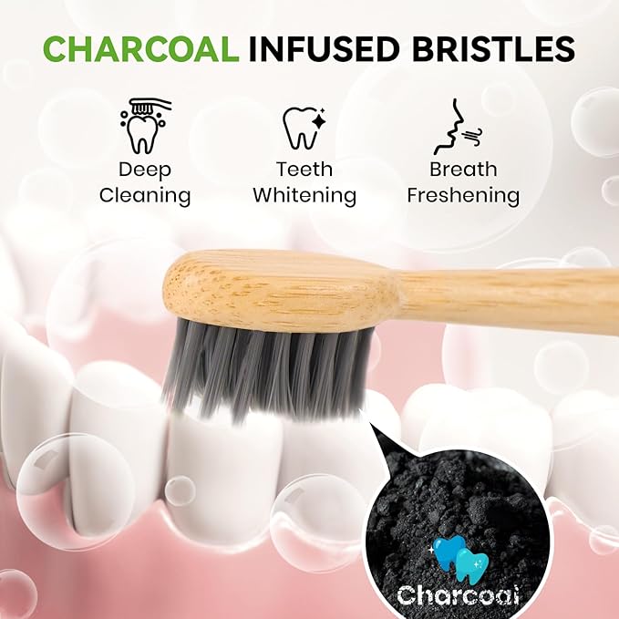 Bamboo Toothbrush Heads Compatible with Philips Sonicare, Soft Charcoal Infused Bristles, Whitening & Deep Cleaning