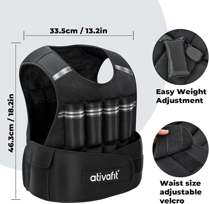 Ativafit Adjustable Weighted Vest Women Men with Reflective Design 2 4 6 8 10 12 14 16 18 20 22 Lbs Running Vest for Strength Training, Walking, Jogging, Weightlifting, Running Men Women Kids 2-22 Lbs