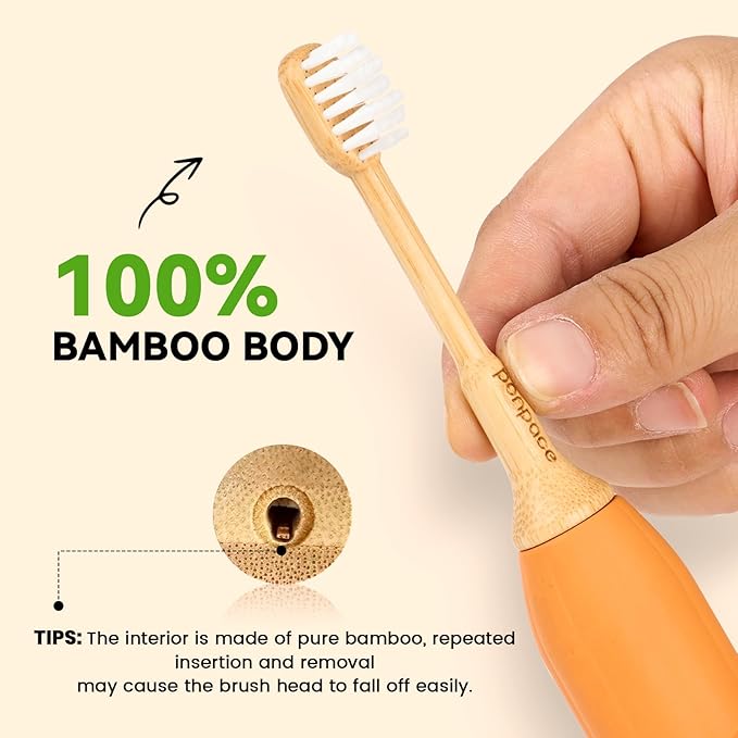 Bamboo Toothbrush Heads Compatible with 7AM2M, Extra Soft Castor-Oil Bristles for Sensitive Teeth, Eco-Friendly & Gentle Cleaning