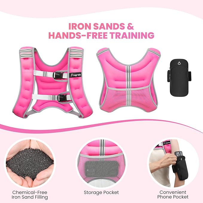 Fragraim Weighted Vest for Women Men - 8lb/10lb/12lb/16lb/22lb/25lb/30lb Weight Vest with Reflective Stripe, Detachable Phone Pouch, Ideal for Walking, Strength Training, Running, Workout, Cardio
