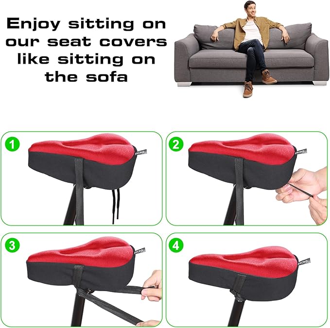 Zacro Bike Seat Cushion - Gel Padded Bike Seat Cover for Men Women Comfort, Extra Soft Exercise Bicycle Seat Compatible with Peloton, Outdoor & Indoor Bike Saddles