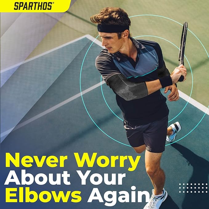 Sparthos Elbow Compression Sleeves (Pair) – Tennis and Golfer's Elbow Support – Elbow Brace for Men and Women – Made from Innovative Breathable Elastic Blend